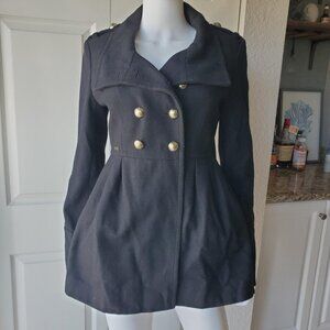 Guess Size Small Black Woold Blend Military Style Pea Coat Vintage Y2k